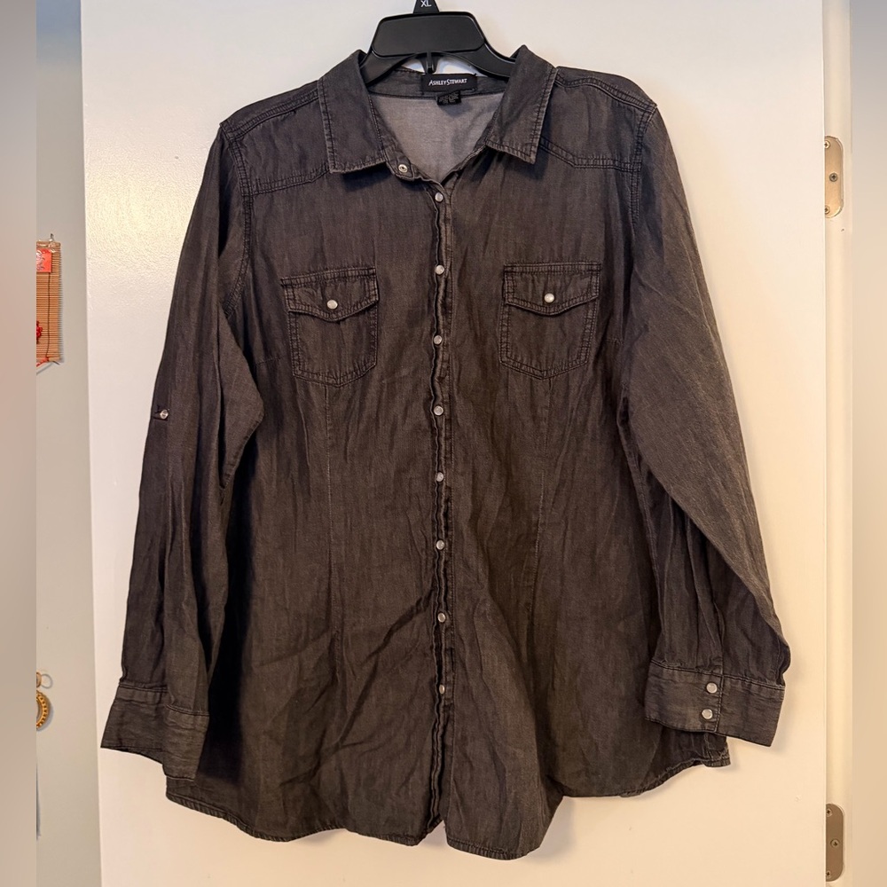 Ashley Stewart 100% cotton black long sleeve button down, women’s 2XL